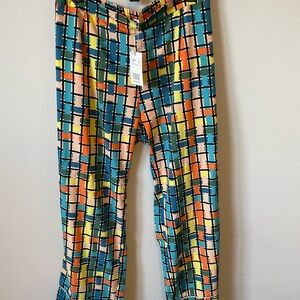 Vibrant Blue and Orange Straight Leg Pants with Geometric Pattern